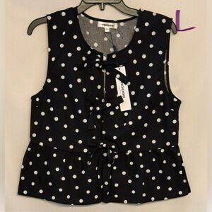 Vigoss Black Polka Dot Bow-Front Peplum Camisole